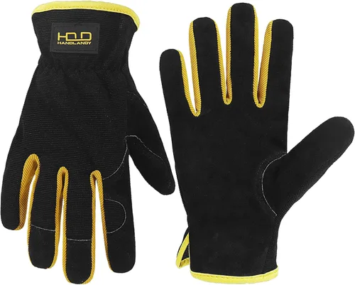 Vista 5 de AIGEVTURE Mens Leather Gardening Gloves Cowhide Leather Work Gloves Mechanics Construction