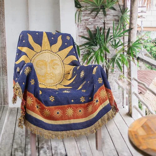 Vista 12 de Mantas Boho Reversibles Mantas Tejidas Cubiertas Hippie para Sofá Cama Sillón Reclinable Sofá Tapiz Bohemio Protector de Muebles Colorido