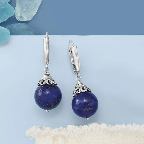 Vista 3 de Ross-Simons 11.5-12mm Lapis Bead Drop Earrings in Sterling Silver