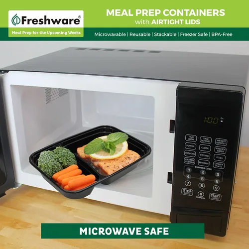 Vista 6 de Freshware Contenedores de preparación de comidas (paquete de 150) con 2 compartimentos con tapas, contenedores de almacenamiento de alimentos, caja