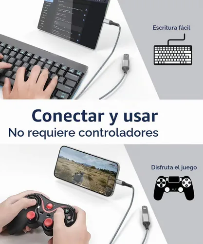 Vista 5 de Cable OTG USB C a USB hembra de 6.6 ft, extensión OTG USB-A 3.0 para unidad flash, teclado y mouse, adaptador tipo C macho a USB compatible