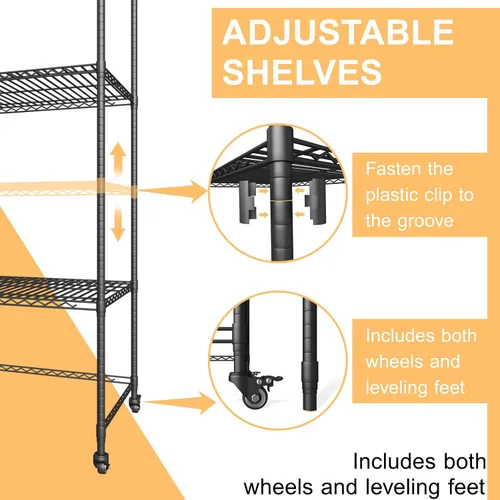 Vista 7 de Mini estante para nevera, mini refrigerador y soporte para microondas Altura ajustable, ruedas universales de 360°, ahorro de espacio