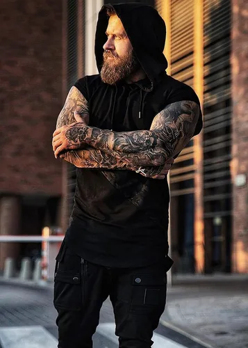 Vista 6 de MECH-ENG Camiseta sin mangas con capucha para hombre, camiseta atlética sin mangas, para culturismo, fitness, recortada, sudadera con capucha