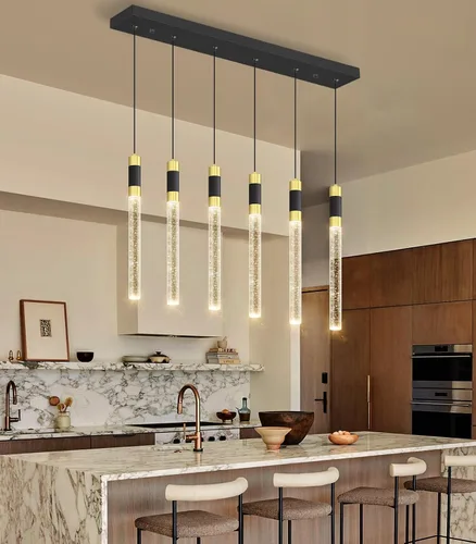 Vista 19 de Iluminación colgante moderna de 3 luces LED de cristal para isla de cocina, luz colgante regulable con control remoto 3000K-6000K para comedor sobre