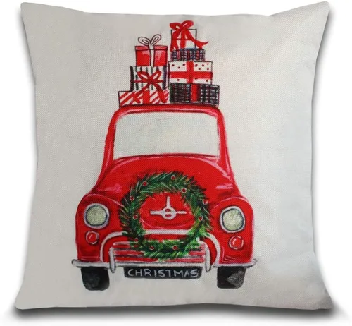 Vista 6 de Funda de cojín decorativa con diseño navideño para cama, niños, sofá de 18 x 18 pulgadas, diseño de ciervo dorado con nariz roja, sin relleno