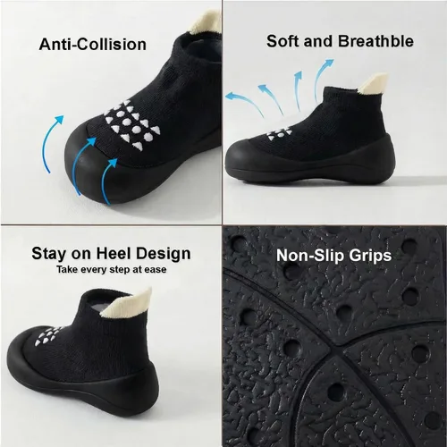 Vista 7 de Hstyle Zapatos de calcetín para bebé, zapatos para caminar, antideslizantes, suela de goma suave, para bebés, niños y niñas