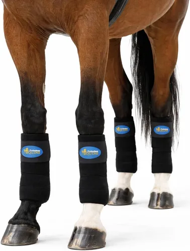 Vista 2 de CHALLENGER 10ft Horse Grooming Leg Polo Wrap Set of 4 Soft Fleece 95R Negro