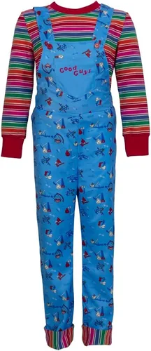 Vista 2 de Disfraz de Halloween para niños y niñas, overol de rayas de arco iris, overol para cosplay de Good Guys Doll