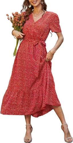 Vista 27 de PRETTYGARDEN Vestido largo bohemio floral de verano para mujer Melocotón Floral
