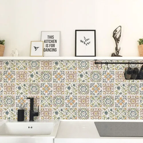 Vista 5 de Wudnaye Papel tapiz bohemio para despegar y pegar, papel de contacto de azulejos de imitación de 17 x 118 pulgadas, patrón de azulejos, extraíble