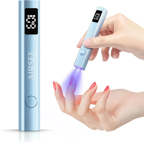 Vista 9 de AIRSEE Mini lámpara de uñas inalámbrica con pantalla y soporte para uñas de Verde menta con soporte