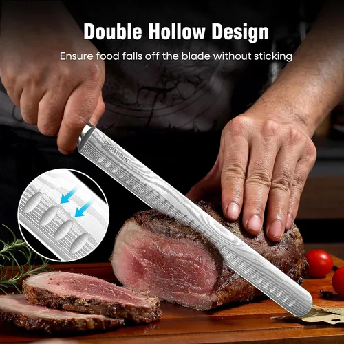 Vista 3 de PAUDIN Cuchillo para Brisket, Cuchillo de Trinchar de 12 Pulgadas de Acero Inoxidable Cuchillo para Rebanar Brisket con Borde Granton para Cortar