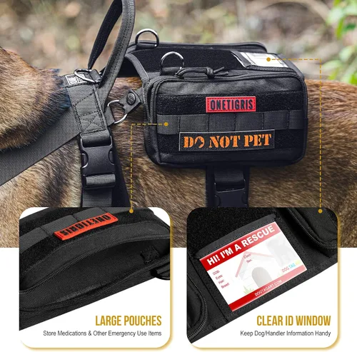Vista 6 de OneTigris Arnés de Chaleco para Perro de Servicio, Capa para Perro de Servicio Arnés de Mochila para Perro Guardián con Bolsillos Bolsa de Sillín