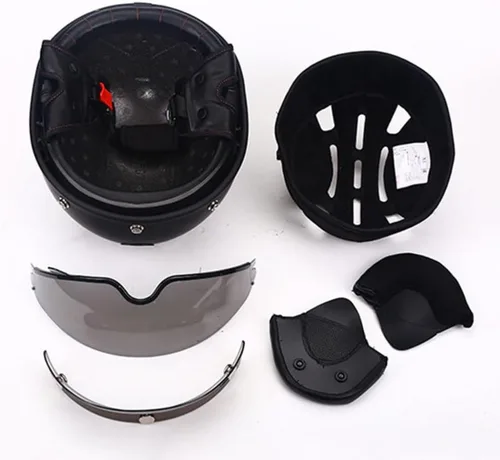 Vista 6 de Casco de cara abierta con Bluetooth para hombres y mujeres, casco retro de estilo alemán con diseño de calavera, visera con gafas, casco de media