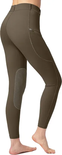 Vista 3 de SANTINY Pantalones de equitación para mujer con bolsillos con cremallera, mallas de escuela con parche en la rodilla, pantalones ecuestres para mujer