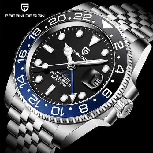 Vista 2 de BY BENYAR Pagani Design Men GMT Automatic Watches-Fashion Stainless Steel Mechanical Watch-Sapphire Glass Lens Watch Men