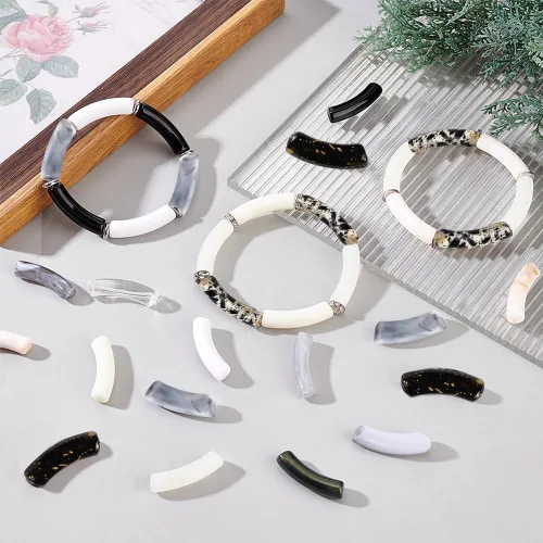 Vista 5 de PH PandaHall 296 cuentas de tubo acrílico para hacer pulseras de tubo de bambú, brazaletes de tubo curvado, cuentas de tubo curvado, cuentas