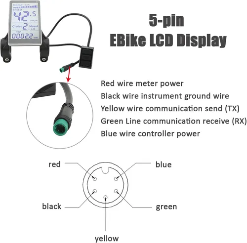 Vista 5 de Pantalla LCD, medidor LCD eléctrico a prueba de agua, 24 V, 36 V, 48 V, 60 V, universal, E Scooter M5, pantalla de panel LCD, velocímetro