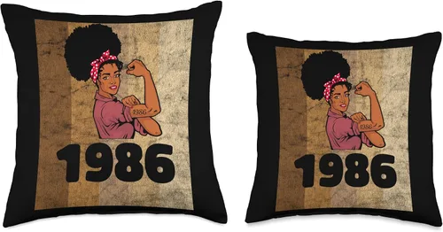 Vista 3 de Vintage 1986 Limited Edition 37th Birthday Afro Girls Women Throw Pillow