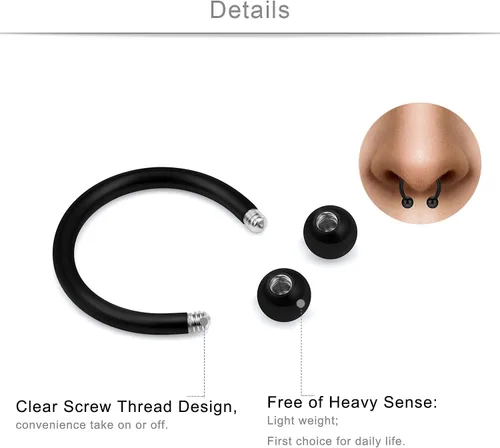 Vista 2 de SCERRING Anillos de labio de acero inoxidable de 0.66 oz (16 g) de herradura Labret Monroe, anillos de labio para uñas, tragus rook, hélice