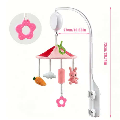 Vista 4 de Cuna móvil de conejo y zanahoria con música, para niños recién nacidos de 0 Rabbit rosa