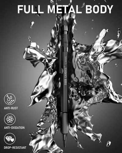 Vista 3 de Four Candies Juego de lápices mecánicos de 1.3mm con 24 repuestos de plomo, lápiz de carpintero de metal resistente a la intemperie para uso pesado