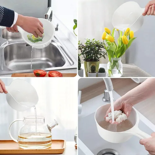 Vista 7 de Cuchara de agua de plástico para baño, cuchara de ducha de 1.5 litros con gancho adhesivo, taza de baño de agua para baño, cuchara de baño para niños