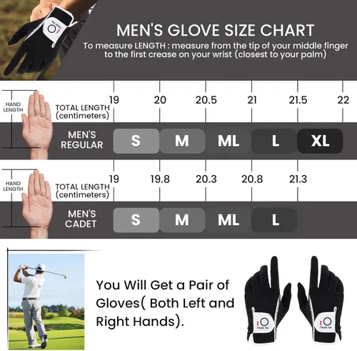 Vista 5 de FINGER TEN Guantes de golf para hombre para golfista diestro o zurdo, agarre para lluvia, valor 2 unidades, guante de golf para mano izquierda