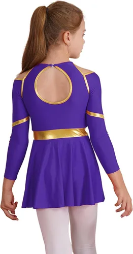 Vista 2 de Disfraz de uniforme de animadora para niñas, vestido de manga larga con pompones, vestido de 2 piezas para cosplay