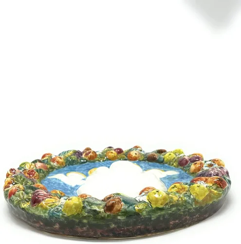 Vista 3 de CERAMICHE D'ARTE PARRINI - Azulejo de cerámica italiana para colgar Madonna Della Robbia Estilo Cerámica Redondo Pintado a Mano Madonna Robbiana