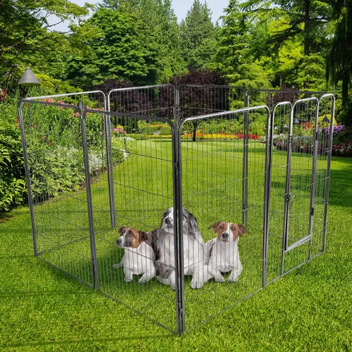 Vista 2 de Giantex - Corralito para mascotas con paneles 16/8, puerta, plegable para perros y gatos, valla de ejercicios portátil, ajustable, para uso al aire