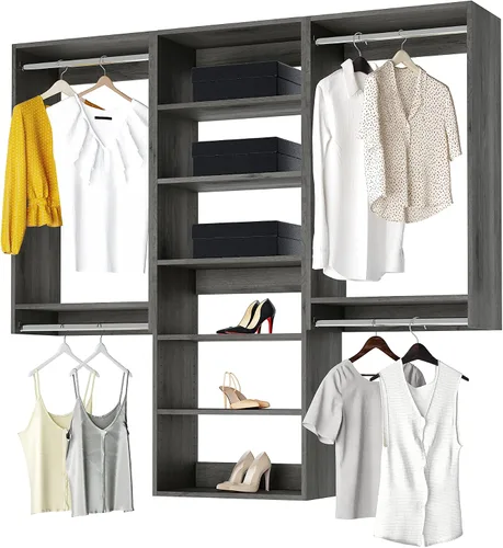 Vista 7 de Modular Closets Vista Collection - Sistema de organizador de armario de 3 piezas para montar en la pared con varillas y estantes para colgar
