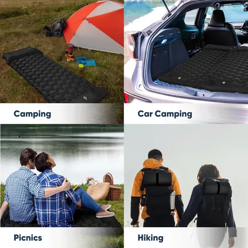 Vista 7 de POWERLIX Paquete de 2 almohadillas para dormir para acampar, con almohada integrada, colchoneta inflable para campamento, ligera, compacta