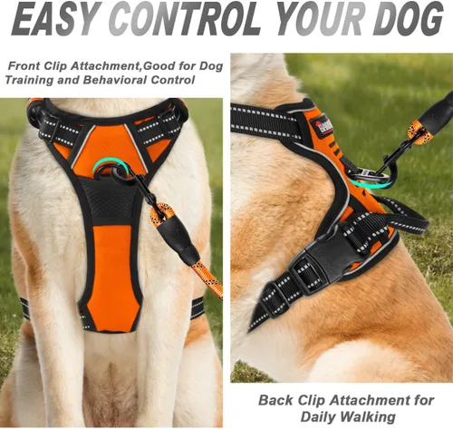Vista 85 de BARKBAY - Arnés para perro sin tirones con clip frontal, material resistente y reflectante, asa de fácil control para pasear perros grandes