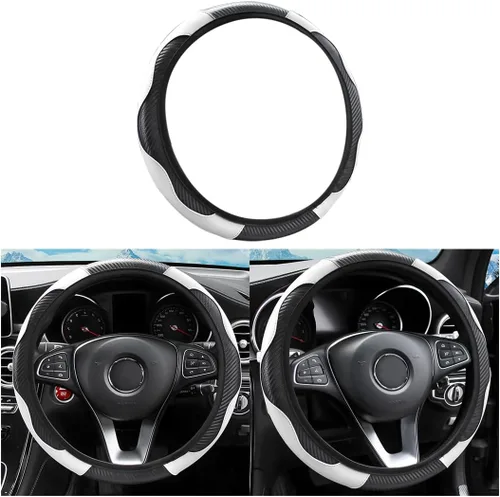 Vista 11 de Funda universal de microfibra para volante de automóvil, de piel sintética, elástica, 15 pulgadas, costuras de color, antideslizante, protector