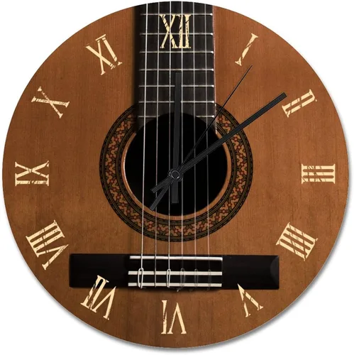 Vista 25 de Reloj de pared con aspecto de madera natural, reloj de pared de guitarra acústica, silencioso, redondo, de madera, funciona con pilas, reloj