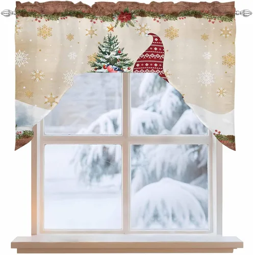 Vista 2 de Cortinas de cocina con cenefa de gnomos de granja, cenefa con bolsillo para barra, paneles de cortina para dormitorio, sala de estar, baño