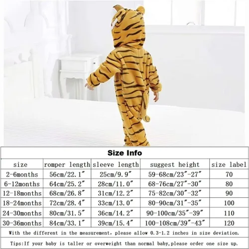 Vista 7 de QIAONIUNIU Disfraz de tigre para bebé para Halloween, mameluco para niños pequeños, rómper para cosplay, de 2 a 6 meses