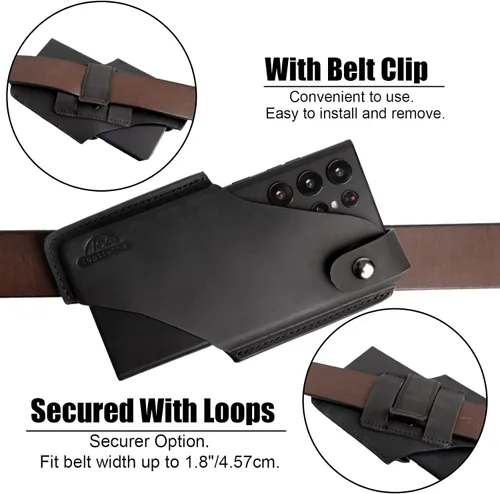 Vista 4 de Topstache Funda de cuero para teléfono celular para iPhone 17/17 Pro/16/16 Pro - Funda para teléfono celular con clip para cinturón para hombres