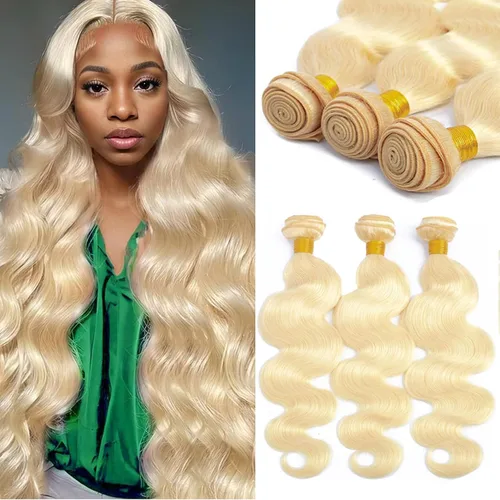 Vista 34 de Mechones de cabello humano 613, 14" 16" 18" 300g, 12A rubio ondulado, 100% cabello humano real, vida útil 3 veces más larga, 100% cabello virgen