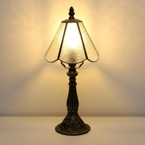 Vista 8 de Tiffany Style Table Lamp White Diamond Stained Glass Lamp 14 Inch Small Lamp,Desk Lamps,6X6X14 Inch,Bronze Resin Base, Antique Lamp,Mini Accent