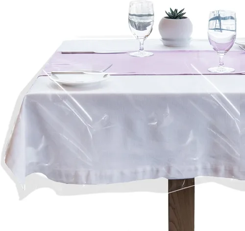 Vista 12 de LAMINET Protector de Mantel de Plástico Transparente – Cubierta de Mesa de Vinilo Resistente de Lujo – 54" Cuadrado – Cristalino, Fácil de Limpiar.