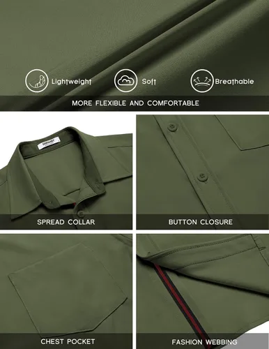 Vista 5 de COOFANDY Camisas casuales con botones para hombre, camisa de vestir de manga corta elástica con bolsillo