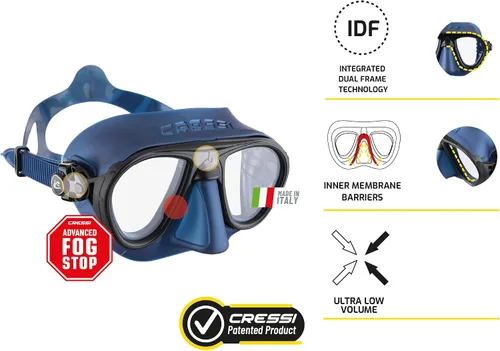 Vista 2 de Cressi Máscara y esnórquel diseñados desde apnea y buceo - Sistema antivaho y máscara de bajo volumen - Snorkel flexible y plegable - Calibro