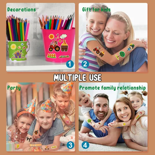 Vista 4 de Partywind 165 estilos brillantes de animales de granja suministros para fiesta de cumpleaños, tatuajes temporales para niños, decoraciones luminosas