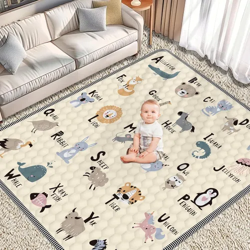 Vista 10 de Tapete de juego para bebés de 50 x 50 pulgadas, tapete antideslizante suave y grueso para bebé, plegable y lavable a máquina