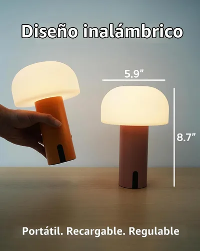 Vista 3 de Lámpara de mesa de hongos para exteriores, recargable, inalámbrica, impermeable, portátil, funciona con pilas, con carga USB, luz nocturna de Naranja