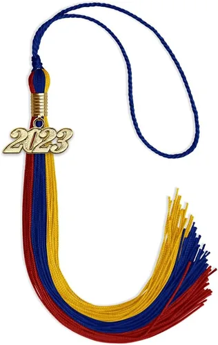 Vista 43 de Endea - Borla de graduación de triple color con gota de fecha dorada (negro/dorado/granate, 2020)