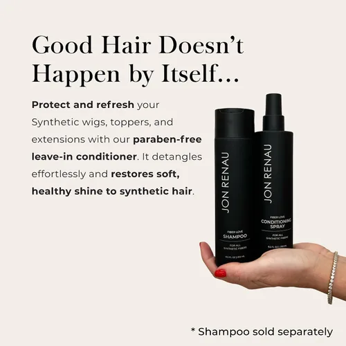 Vista 2 de Jon Renau Fiber Love - Spray acondicionador sintético sin enjuague para pelucas y extensiones de cabello, spray desenredante para cabello sintético