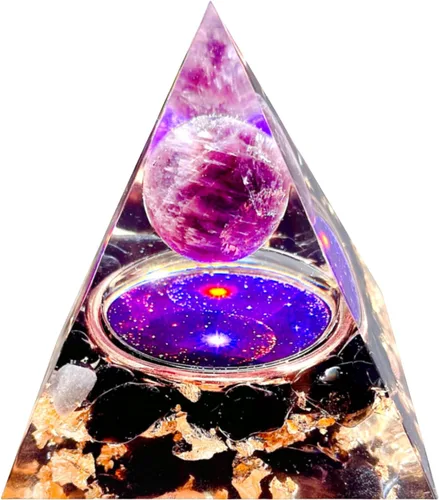 Vista 13 de Generador de energía de pirámide de orgón, amatista natural y obsidiana pirámides curativas de cristal de orgonita para reducir el estrés